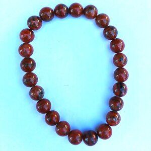 Beautiful Red Brown Stone Stretch Bracelet 7 3/4th Inches